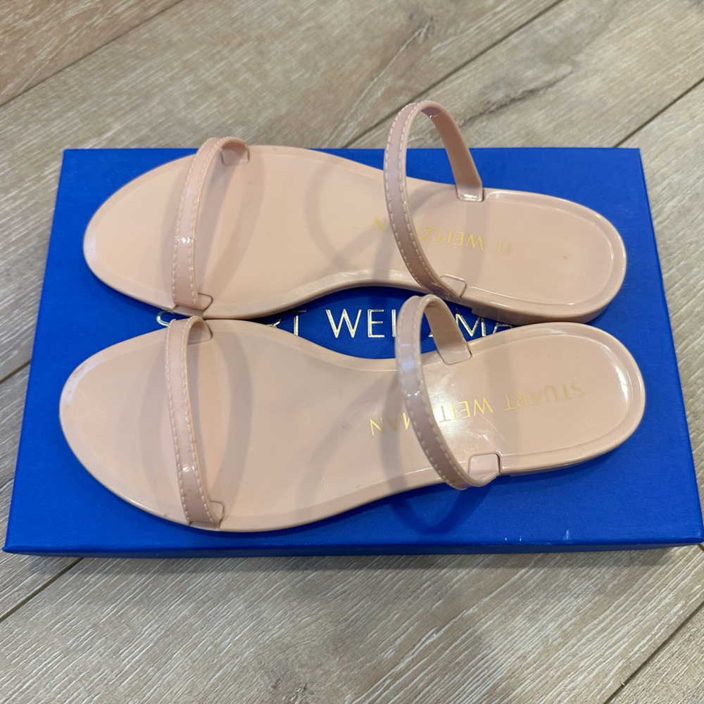 Stuart Weitzman jelly sandals with box.